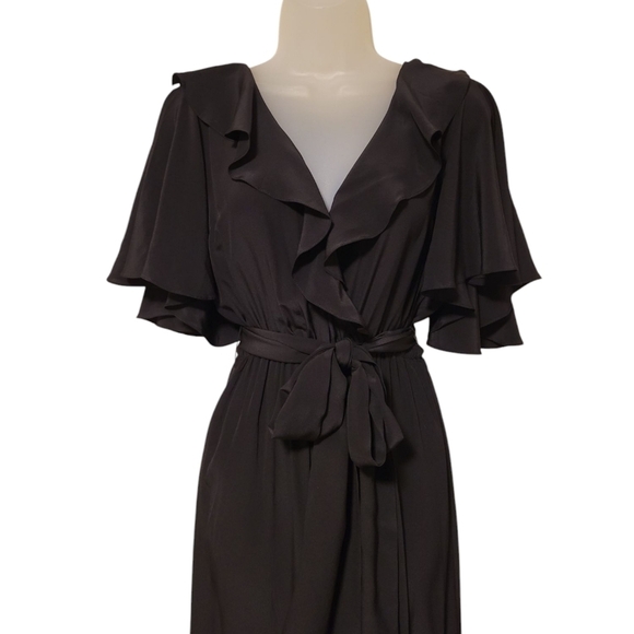 Michael Kors Collection Women’s Silk Jumpsuit Ruffle V-Neck Flutter Sleeve Black - Picture 3 of 16